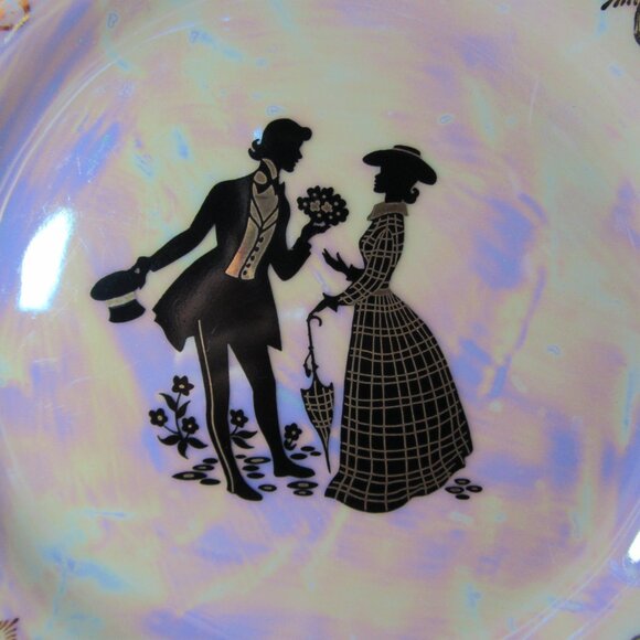courting couple silhouette lusterware plate MZ Czechoslovakia vintage (W4917) - Picture 2 of 7